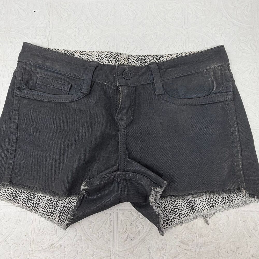 Bleulab Black White Dotted Frayed Hem Coated Reversible Denim Shorts Size 28